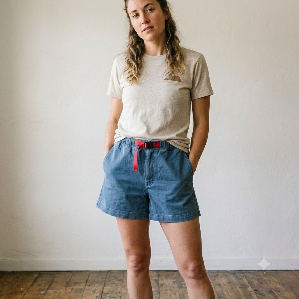 Topo Designs Womens Shorts Small Blue Belted Organic Cotton Twill Gorpcore